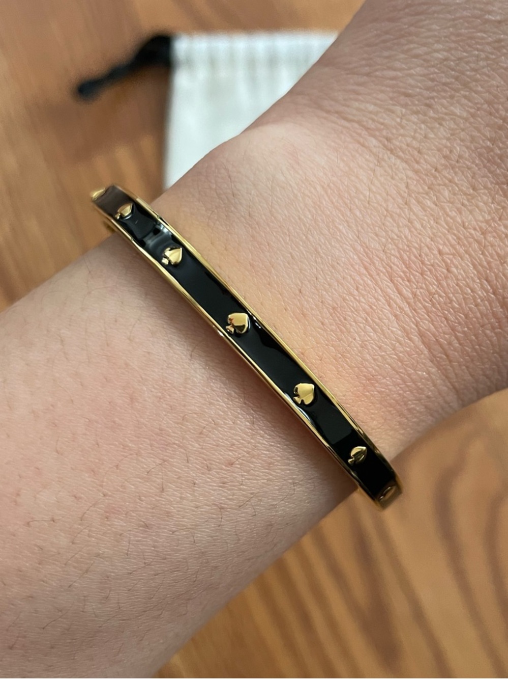 Kate Spade New York Black Enamel Gold Tone Spade Bangle Bracelet